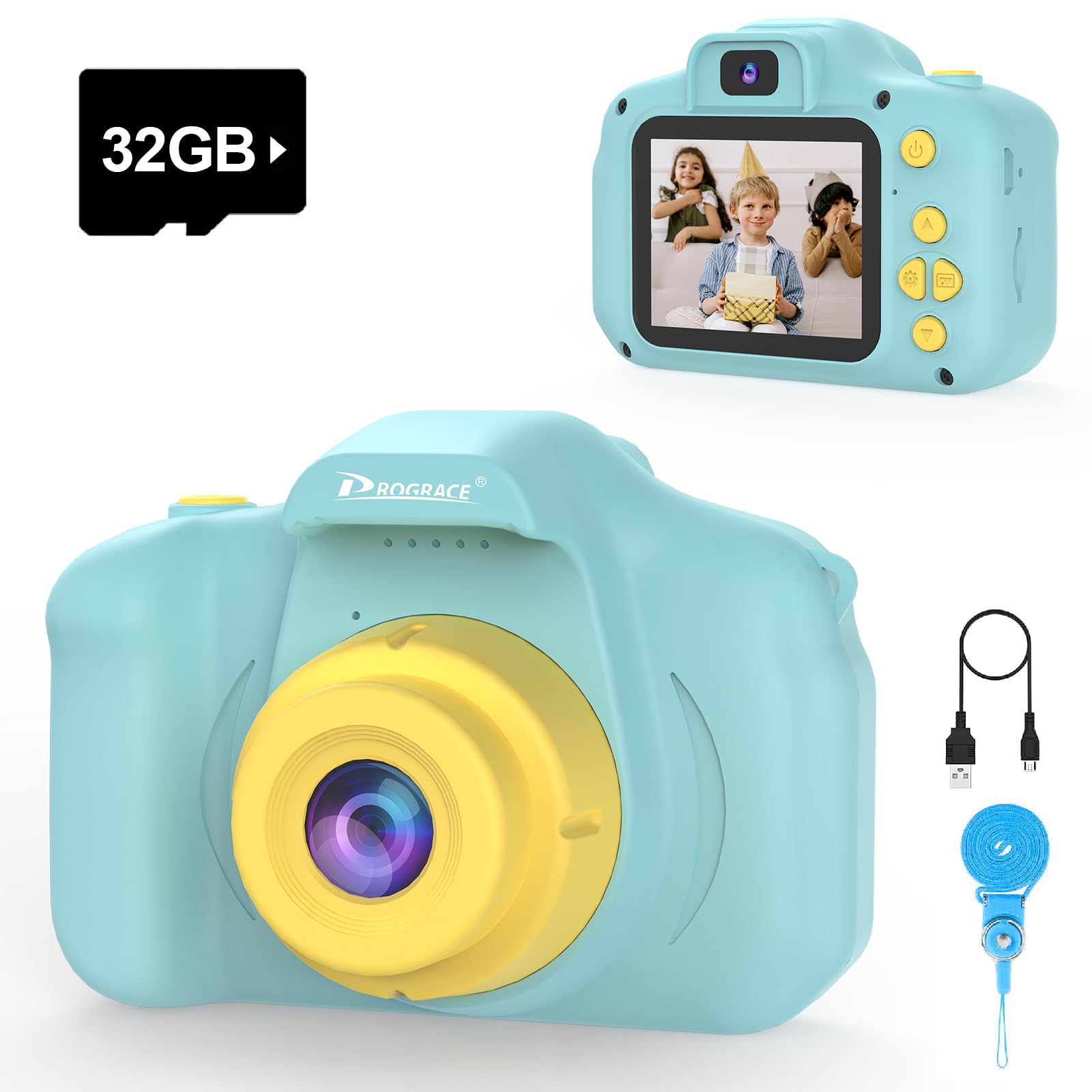 Kids Camera with 32GB SD Card, HD Digital Video Camera for Toddlers, IPS HD Screen, Birthday for Boys and Girls Ages 3-12 – Blue