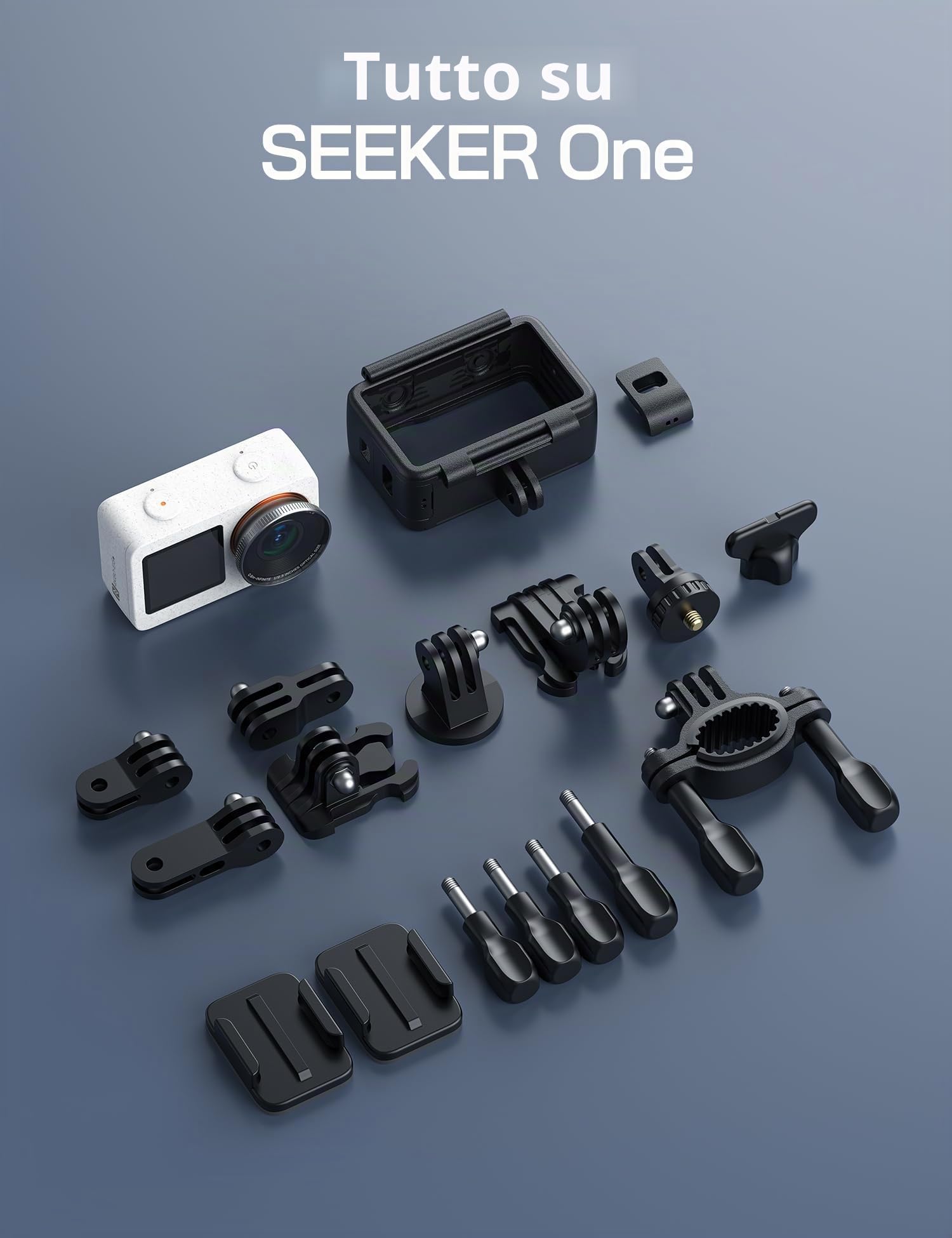 WOLFANG Seeker ONE Action Cam, 4K 60FPS Dual Screen a colori, fotocamera subacquea impermeabile a 16 piedi, FOV ultra larga 150° 6x fotocamera per casco rallentatore con GO APE Tech stabilizzazione
