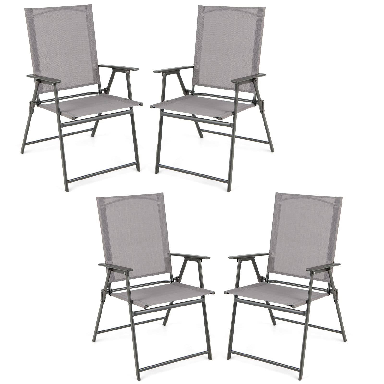 KOMFOTTEU Chaises de Jardin Portables, Charge 150 kg, Gris, Lot de 4 | Fauteuil d'Extérieur Pliable avec Serrure de Sécurité, Dossier Haut, pour Terrasse, Balcon, Plage, Fêtes