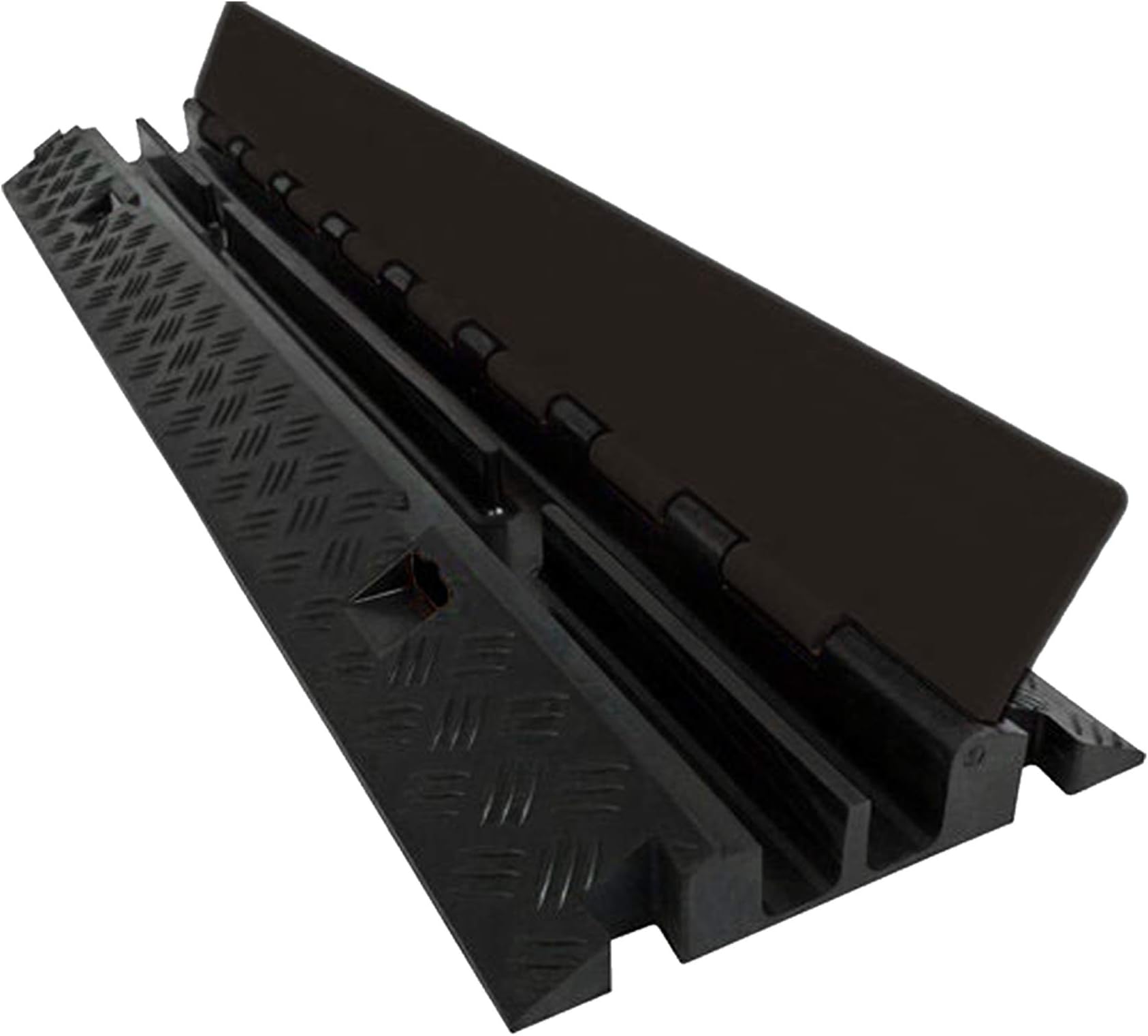 ElectriductHeavy Duty 2 Channel Cable Protector Traffic Wire and Hose Ramp Cord Cover 1.2 Inch Channels 12,000 lbs per Axle - Rubber Black Base/Black Lid