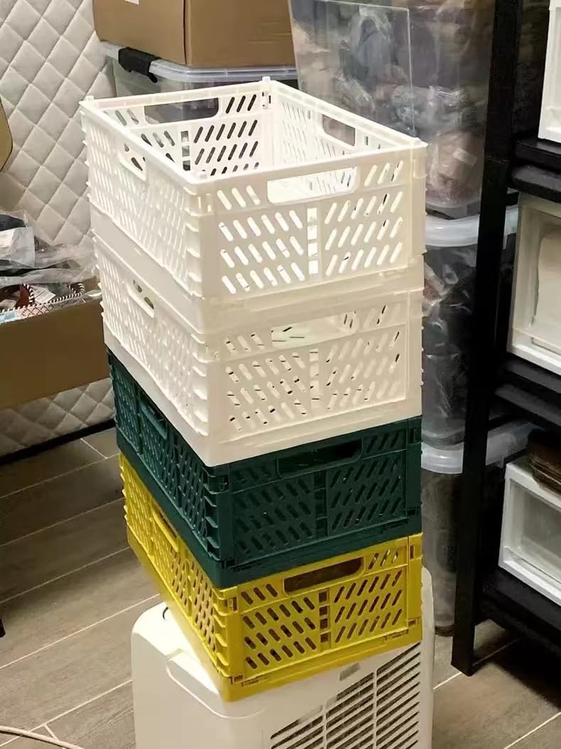 Cestino Portaoggetti Pieghevole Impilabile Plastica Cucina Bagno Ufficio Bianco 30x20x12cm
