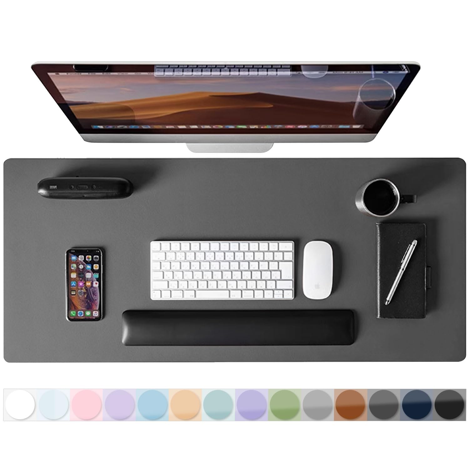 Leather Desk Pad Protector, Mouse Pad, Non-Slip Computer Mat for Desk, PU Leather Office Desk Mat for Home & Office, Waterproof Laptop Desk Blotter for Keyboard and Mouse, Deep Grey (17''X36'') โ image 1