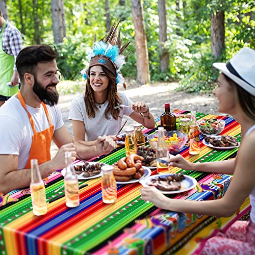 Image of 4 PCS Cinco De Mayo Tablecloth, 108 inchx54 inch Mexican Fiesta Tablecovers, Disposable Mexican Striped Table Covers, Plastic Party Table Cloth for Mexican Themed Party Supplies Carnival Taco Night Birthday