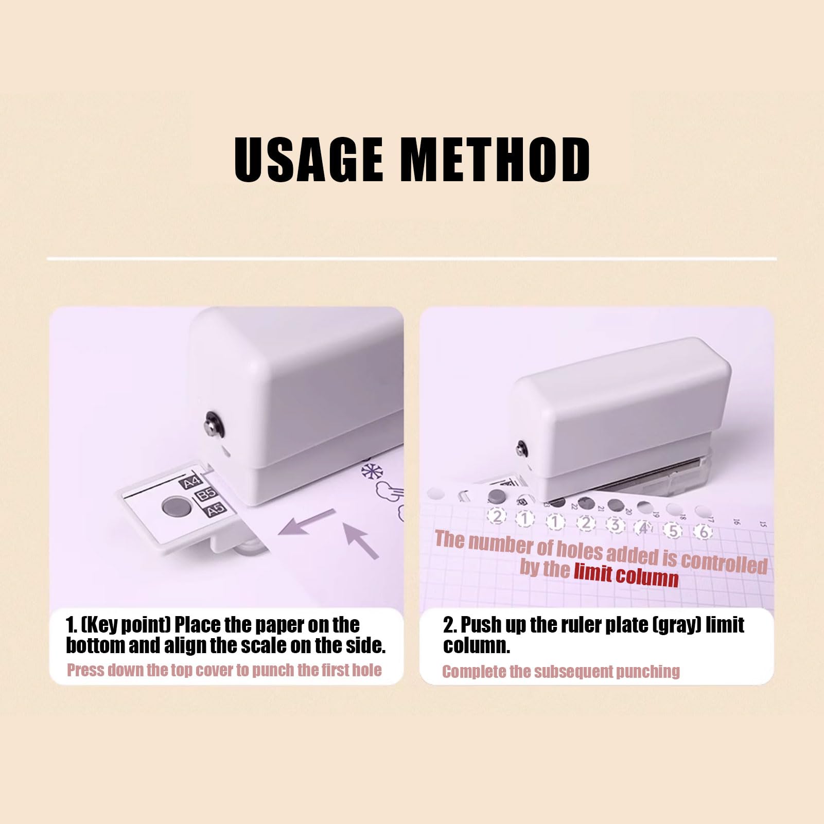 6 Hole Punch, Paper Hole Puncher, with 2 Sheet Capacity Portable Loose Leaf Easily Pierces Through 2 Sheets of Paper At Once Ideal for A5 20 Hole B5 26 Hole A4 30 Hole Binders - Image 2