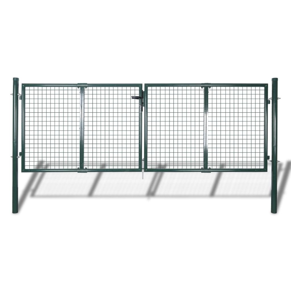 IKAYAA Cancello da Giardino Cancello Doppio Cancello per Recinzione a Doppia Cancello da Giardino per Recinzione con Manico, Serratura e 3 Chiavi in Acciaio zincato-306 x 150 cm