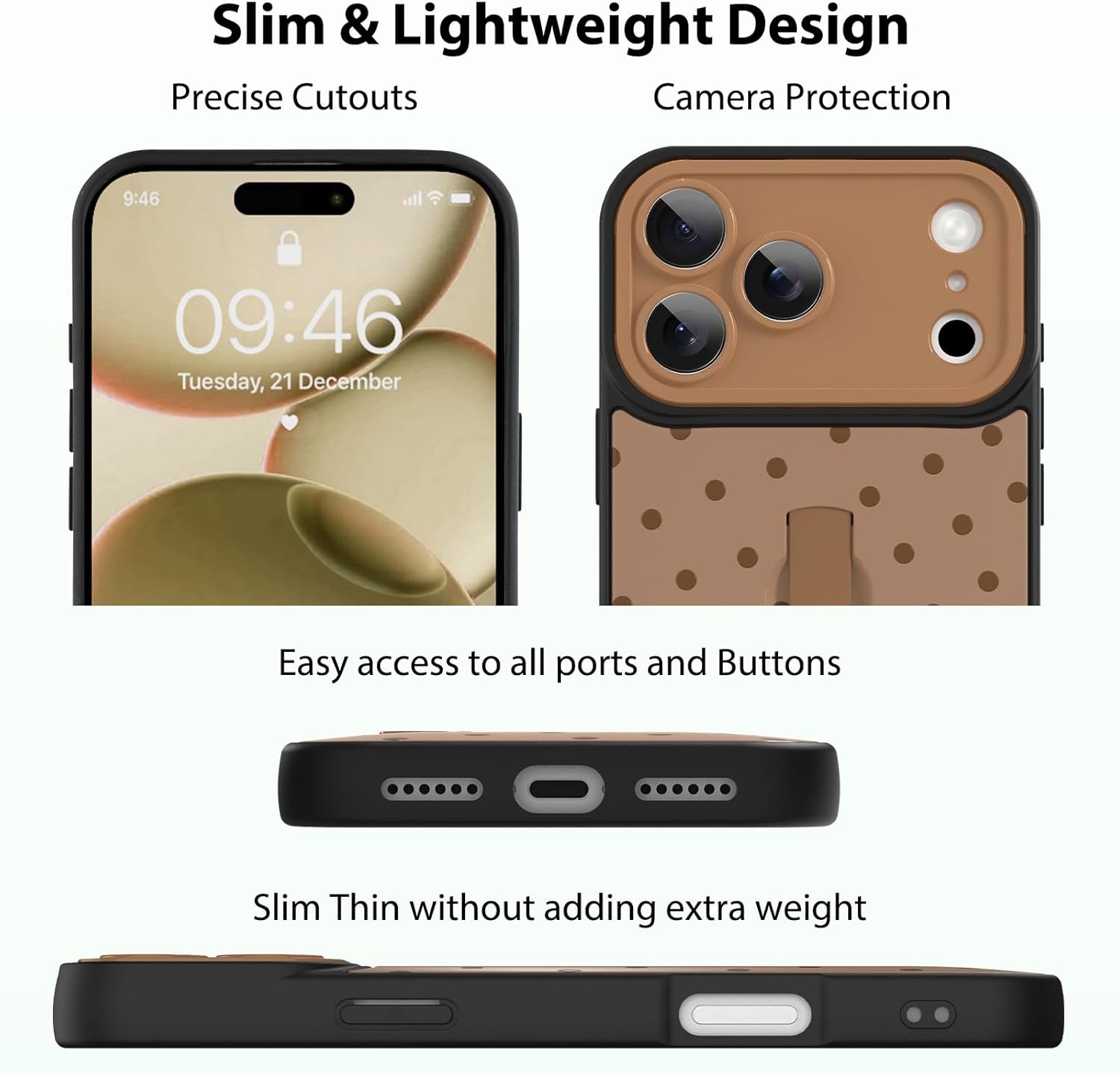 KANGHAR Compatible with iPhone 17 Pro Max Case Brown Dot Pattern Cute Wristband Stand Phone Cover for Women Girls Men Shockproof Slim Protective Cover Phone 17 Pro Max 6.9 Inch - Image 3
