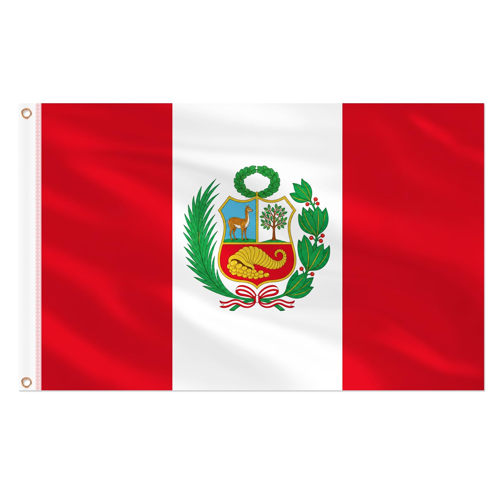 AhfuLife Peru Flag 5ft x 3ft for Party Decorations, 2Pcs Large Peruvian Flag Polyester Double‑Sided with Brass Eyelets for Garden Street Indoor Outdoor Party Decorations — image 1