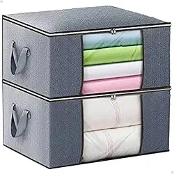 Kit com 2 Sacos Organizadores Porta Tudo para Guarda-Roupa – Multiuso em TNT Reforçado com Zíper e Visor, Ideal para Roupas, Edredons, Cobertores e Brinquedos – Cinza Premium