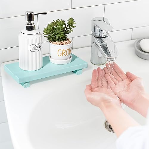 Vista 42 de zoocatia Bandeja de madera pequeña, soporte de pedestal para decoración de baño, decoración de baño, elevador de madera decorativo para cocina