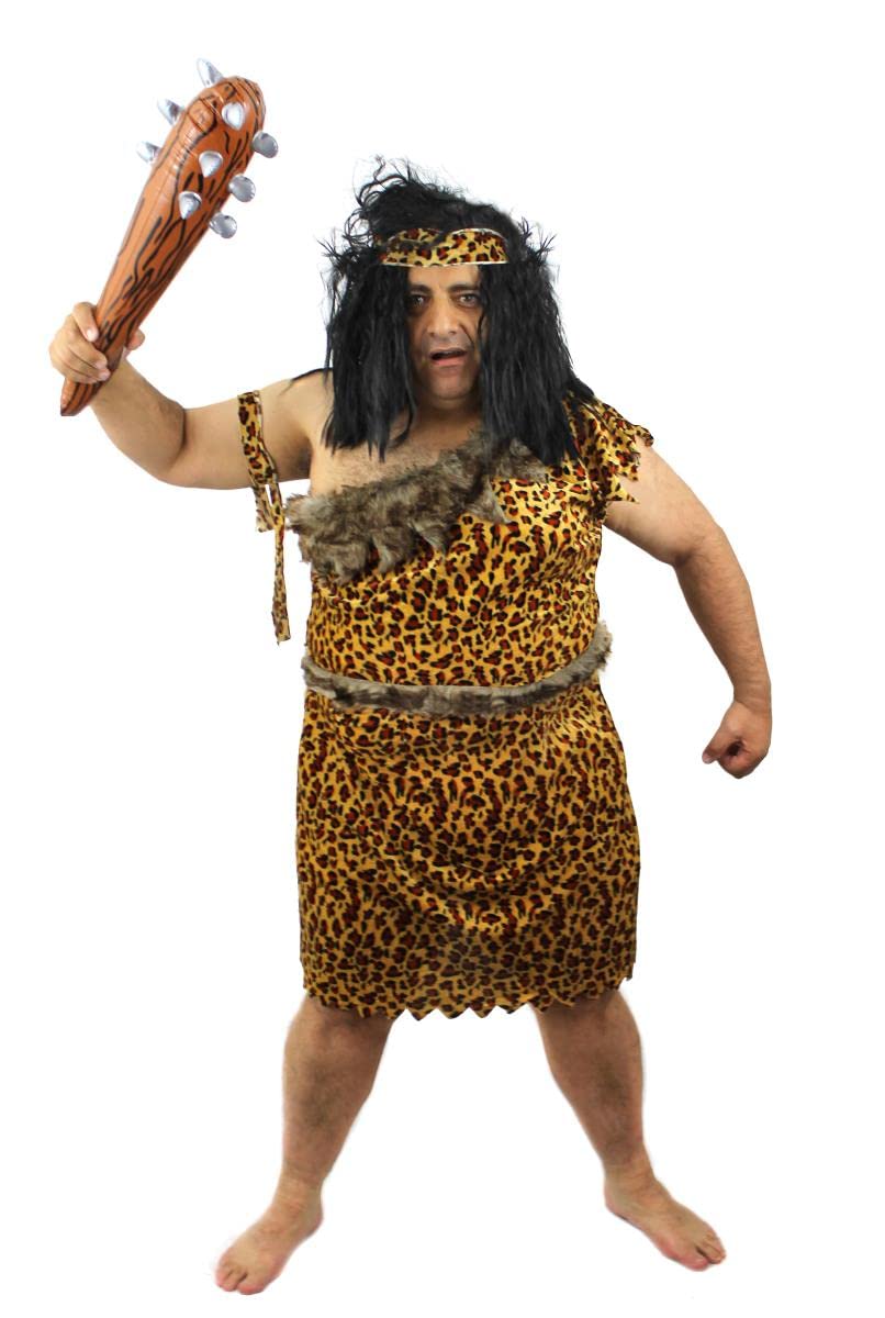 Neandertaler-Kostüm Unisex – Einteilig Mit Kunstfell, Inkl. Gürtel, Arm- & Stirnbinde, Verschiedene Größen