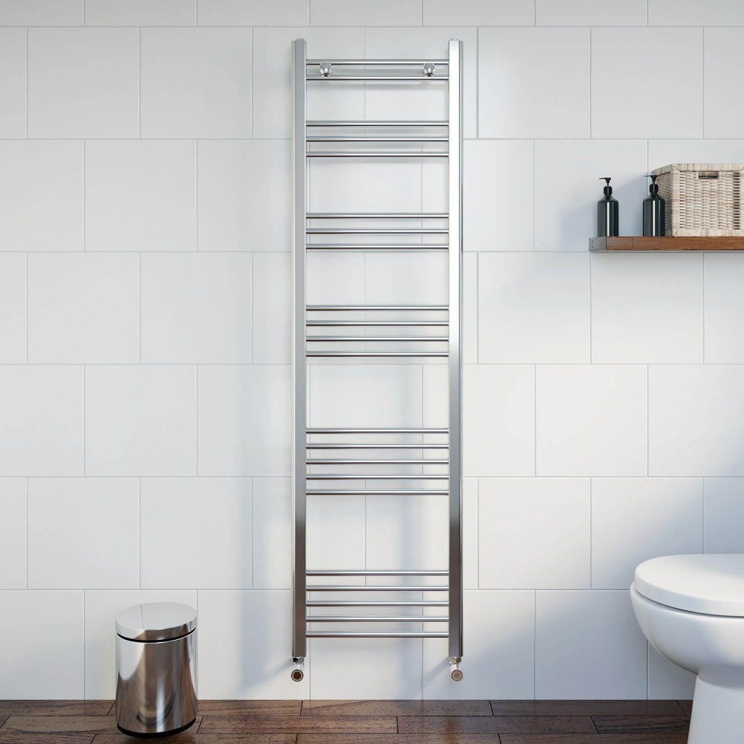 Duratherm Chrome Duratherm® 1600 X 450Mm Flat Straight Heated Towel Rail Radiator Modern Central Heating Bathroom Warmer Wall Mounted Ladder Rad, Polished