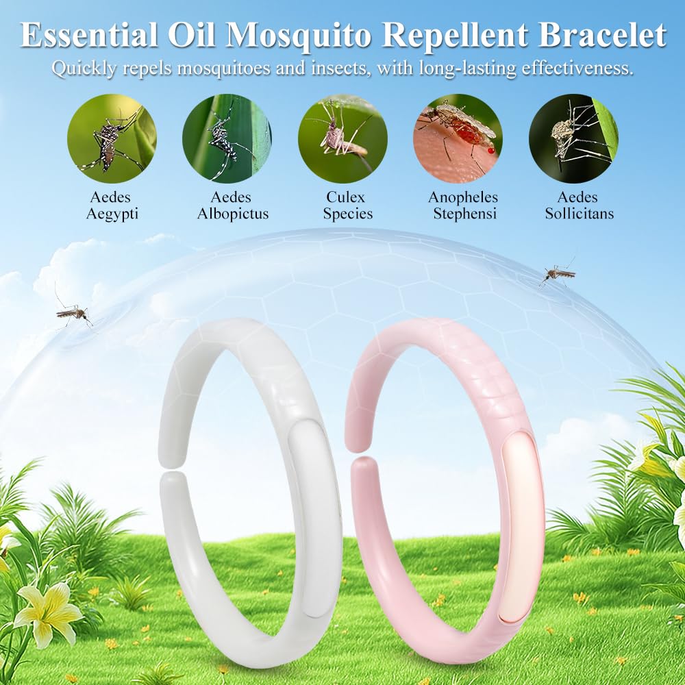 Bracciale repellente per zanzare, Braccialetto Zanzare con olio essenziale, Morbido e regolabile, adatto a tutta la famiglia per essere indossato sia all'interno che all'esterno, 2 Pezzi