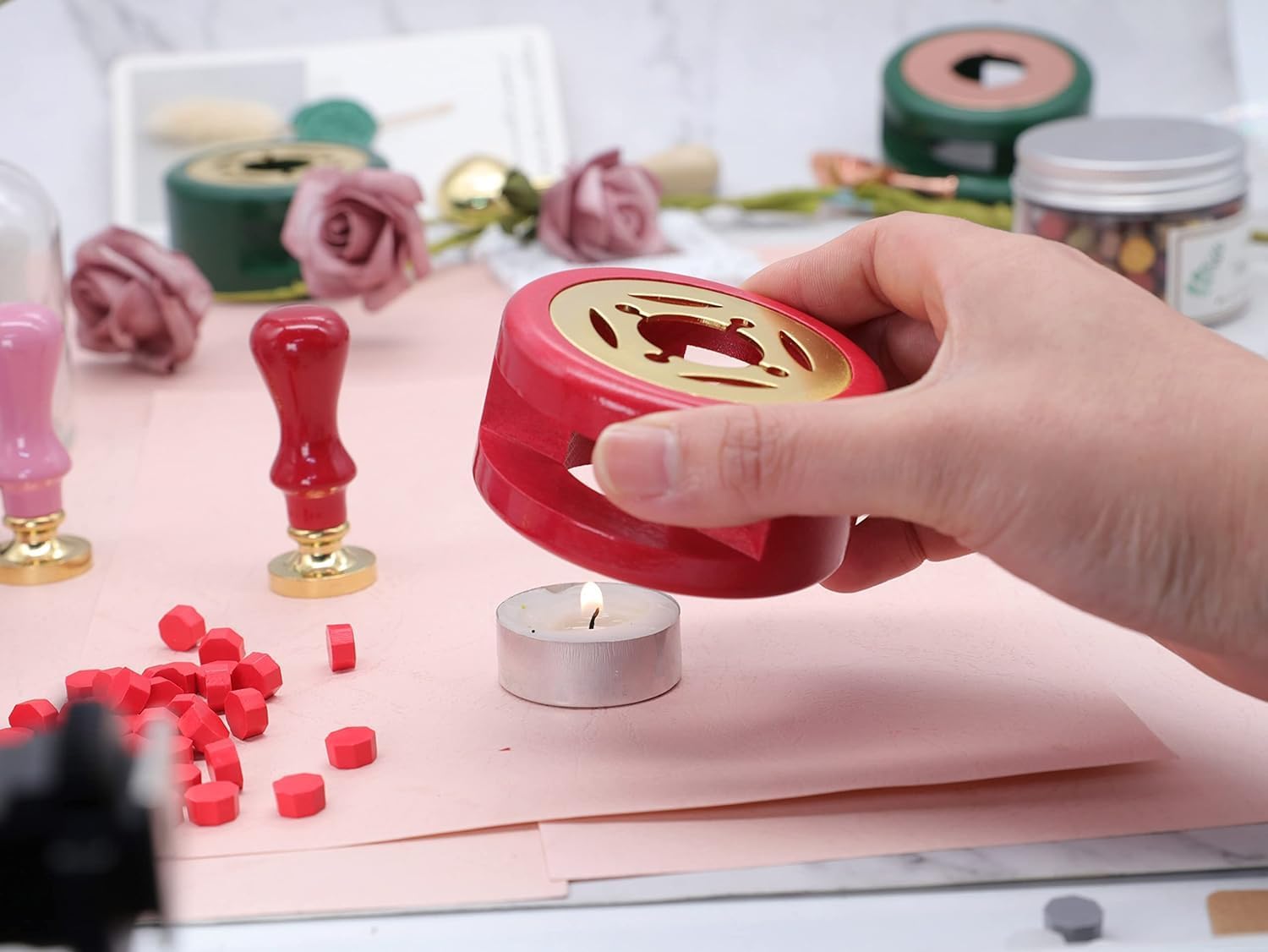 LUOSHI Wax Seal Kit With Warmer, Stamp, Spoon, and Furnace For Melting Sticks Or Beads - Assorted Color 1