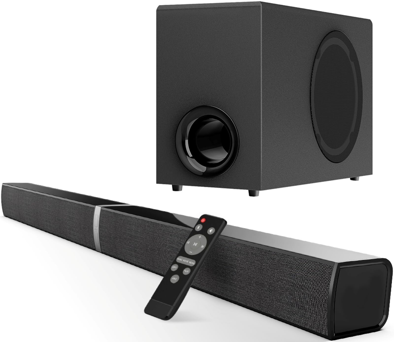GarageRock Soundbar mit Subwoofer für TV Geräte, 120W 2-in-1 Soundbar TV Heimkino Soundsystem, 1 Set of Sorround Sound System mit Deep Bass&Lautstärkesteigerung&3 EQ Modi, Bluetooth 5.3/ARC/Opt/AUX