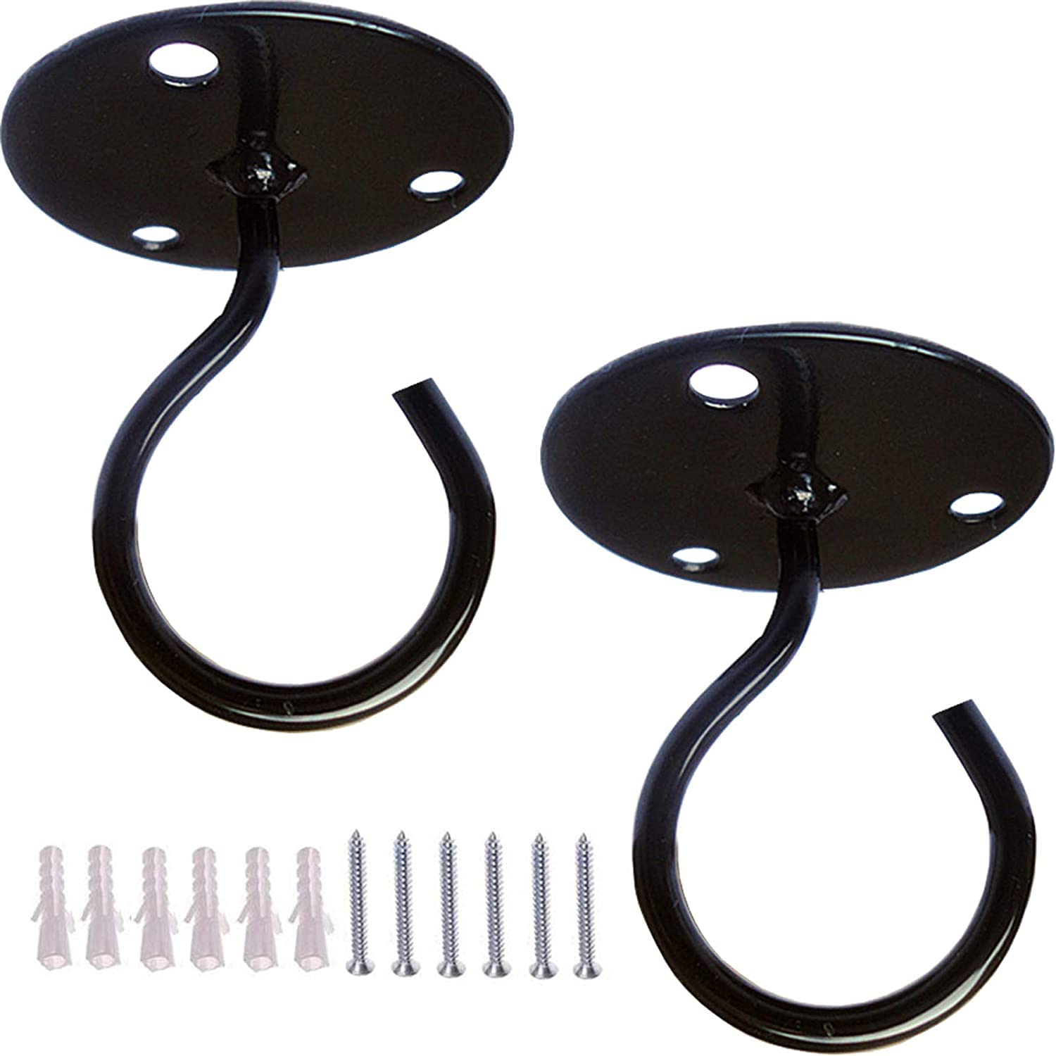 Plant Ceiling Hooks, 2 Pack Enhanced Hanging Plant Hooks, Bird Feeders, Lanterns, Wind Chimes, Planters, Wall Mount Heavy Duty Ceiling Hooks for Hanging Plants, Outdoor Decoration (Black)