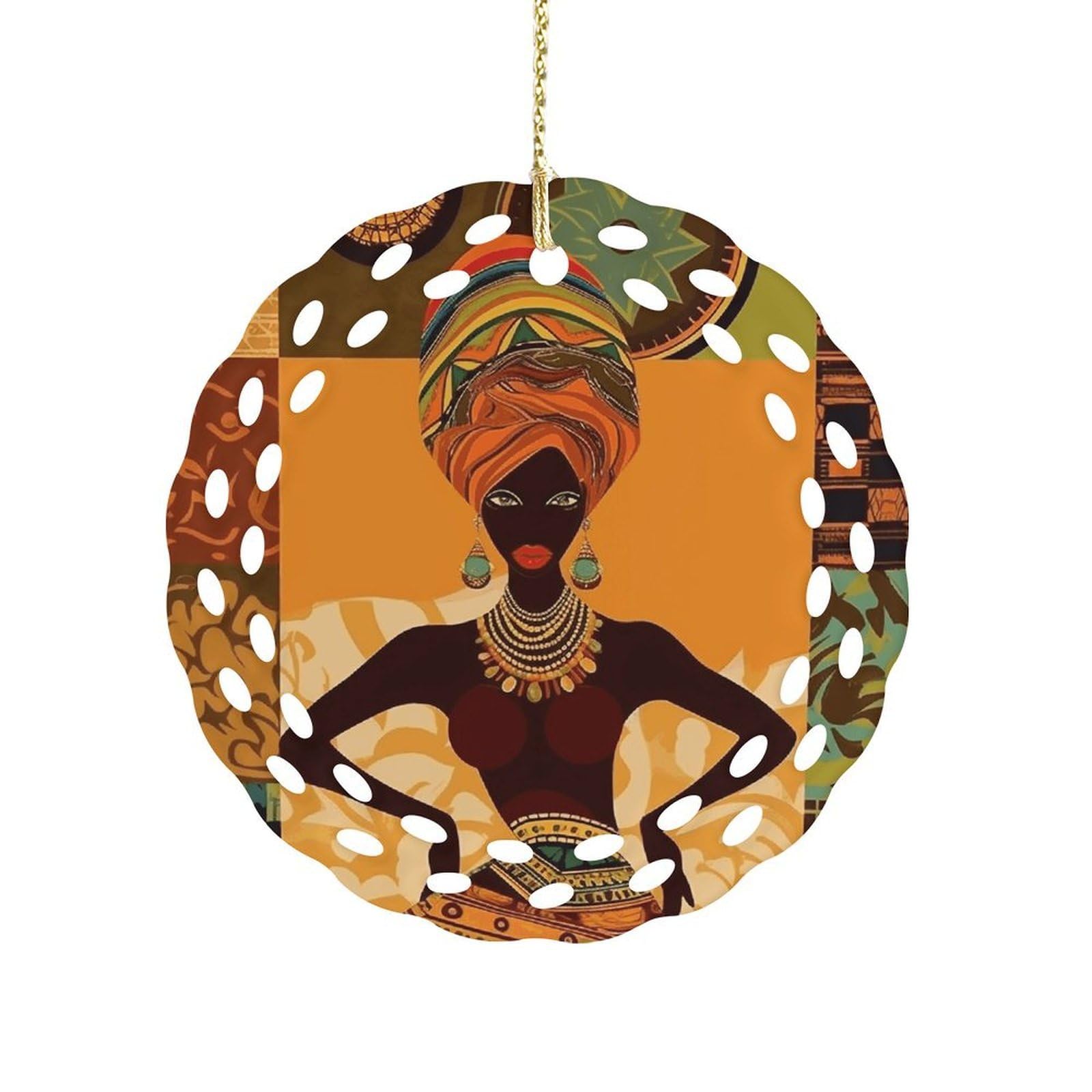African Woman Christmas Ornament Holiday Hanging Decoration Xmas Tree Keepsake Personalized Xmas Tree Ornament Round Ceramic Ornaments for Keepsake Gifts Ideas Home Decor