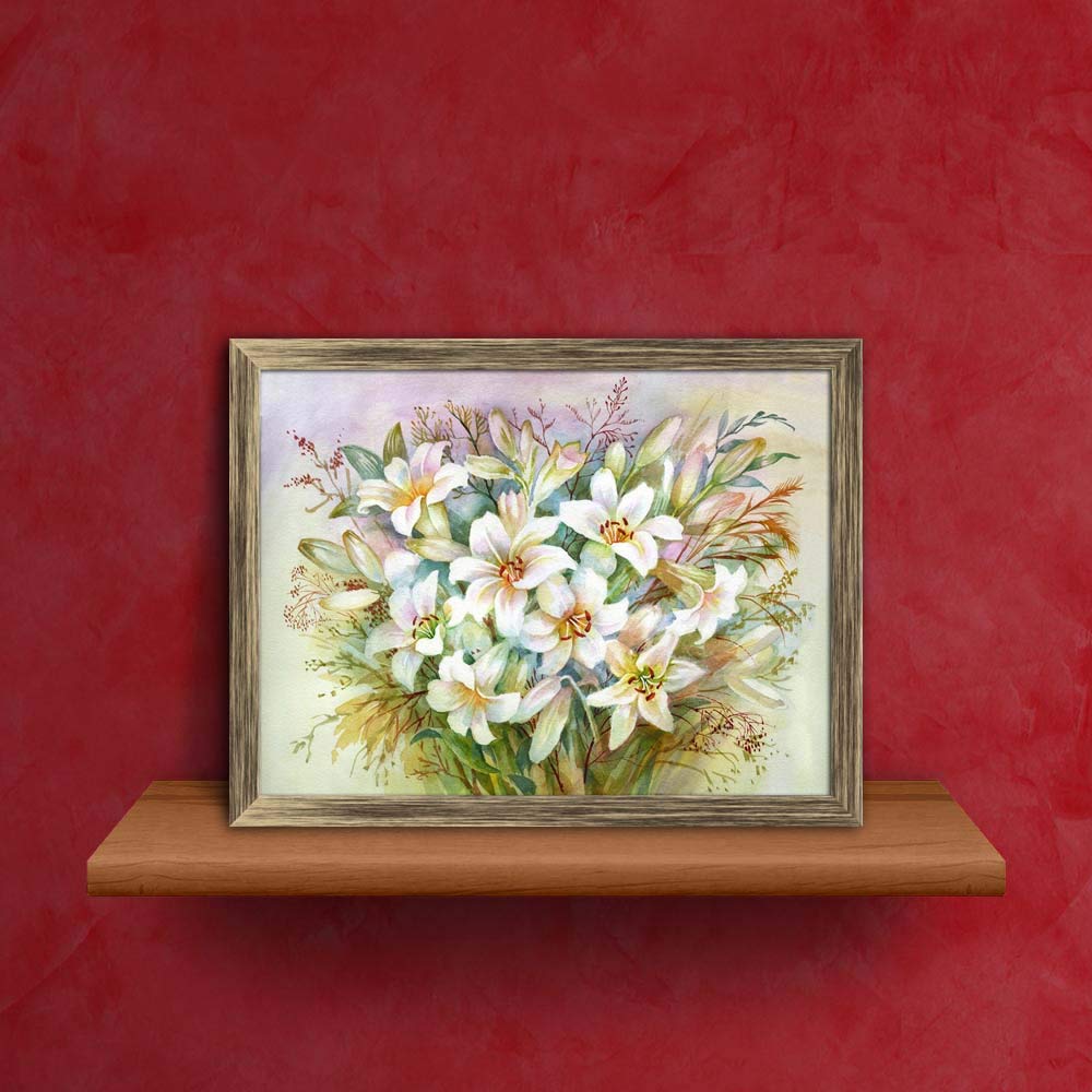 ArtzFolio Lilies Bouquet Tabletop Painting Antique Golden Frame
