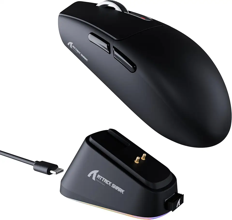 Mouse Gamer ATTACK SHARK G3PRO com Base de Carregamento Magnética, Sensor Gamer PixArt PAW3311, Conexões Bluetooth/2.4GHz Sem Fio/Com Fio, 25000 DPI