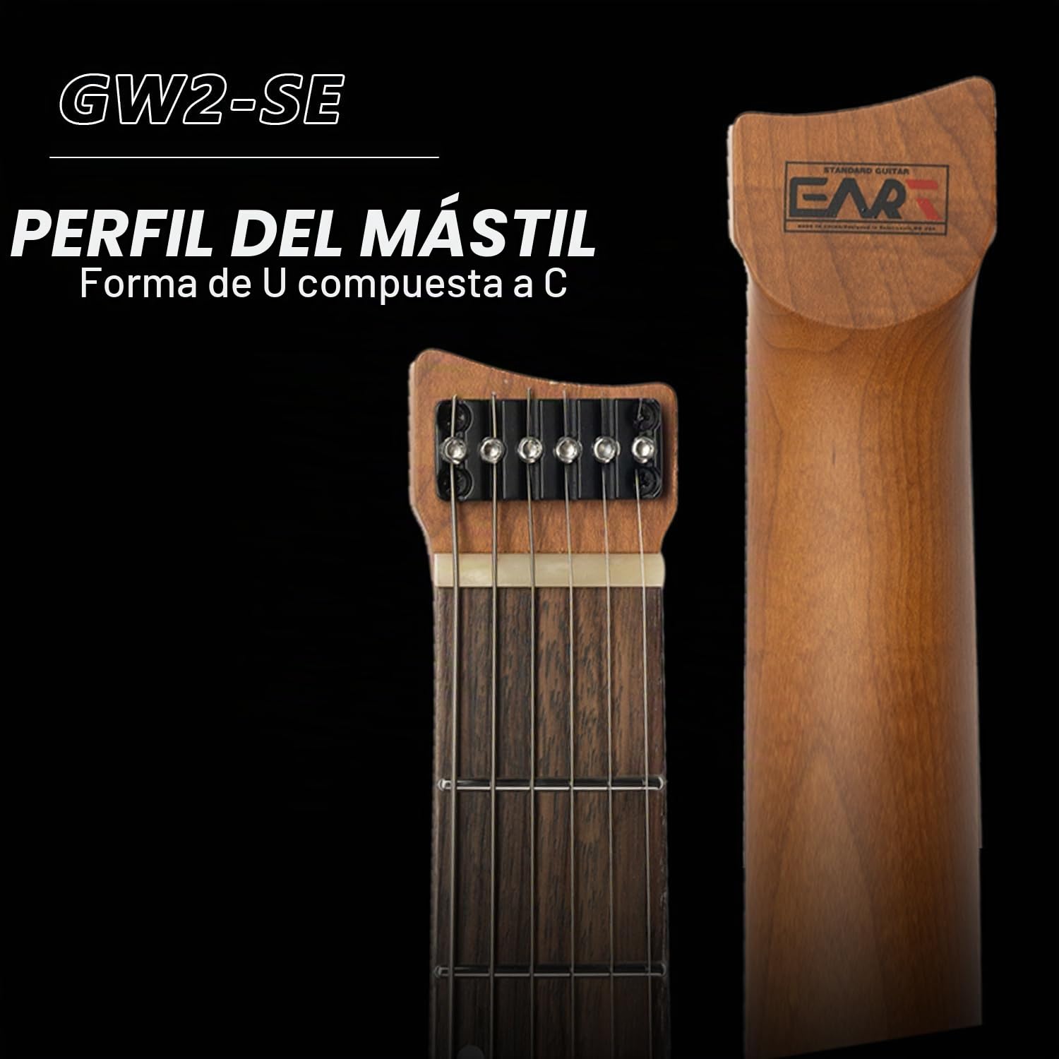 EART GW2-SE Guitarra eléctrica sin cabeza con juego de pastillas EART Standard Artones-H2SE, diapasón de palisandro indio, cejuela de hueso (blanco)