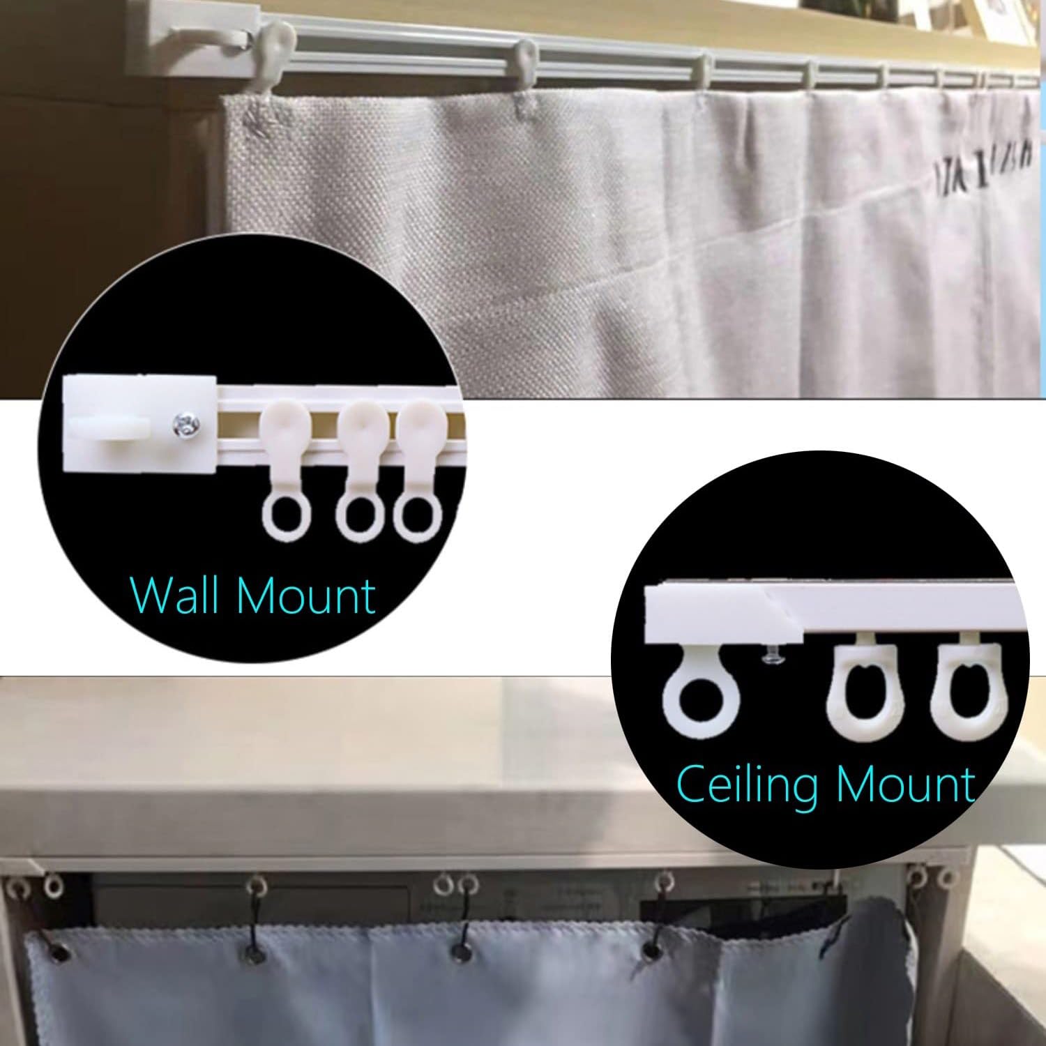 Rail de Rideau Auto-adhésif pour Montage au Plafond/Mur, séparateur de pièce de 6,5 Pieds, système de Rail de Rideau pour Chambre/fenêtre/Camping-Car, Longueur réglable de 40 à 300 cm (Plafond de 9,8