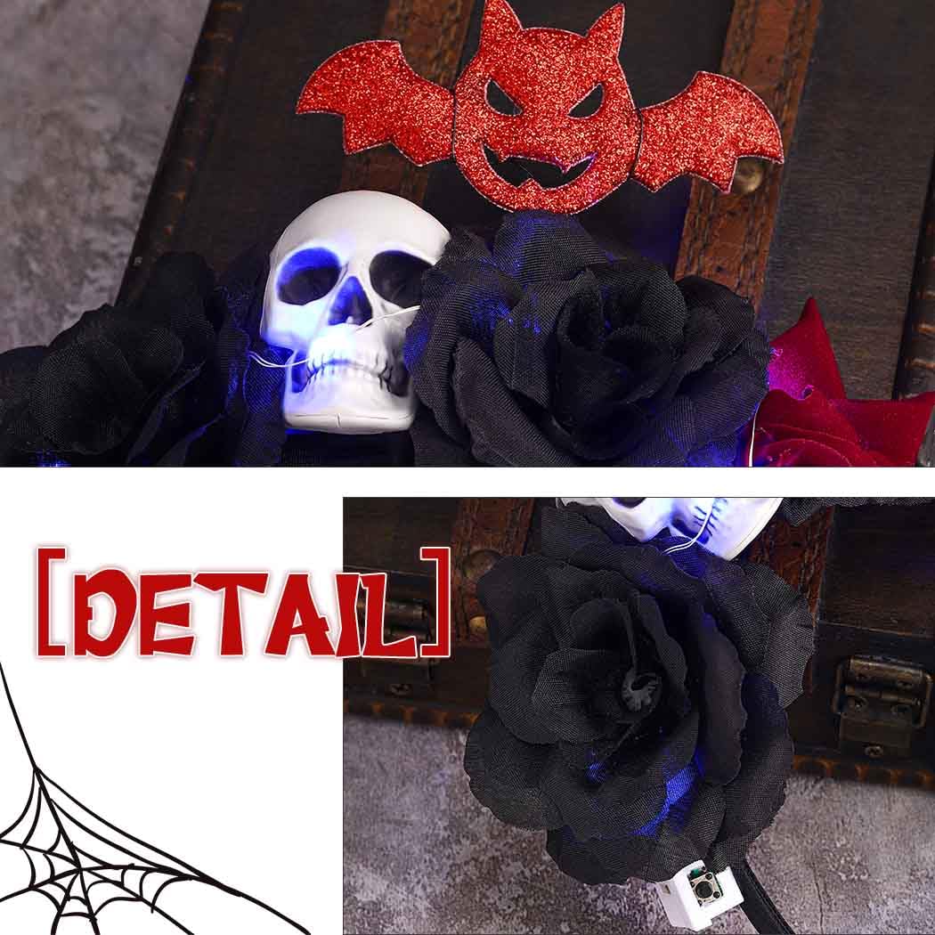 Evlry LED Halloween Flower Headband Light Up Spider Bat Headpiece Day of the Dead Costume Hair Accessories for Women - Image 4