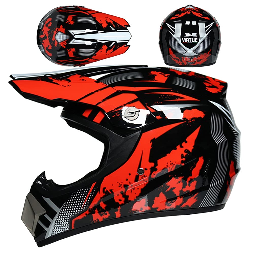 Gioventù Bambini Casco da Motocross, con Occhiali Guanti Maschera, Unisex Comodo Integrale Fuoristrada ATV Scooter Moto Caschi, Discesa Enduro BMX MTB Dirt Bike Incidente Casco