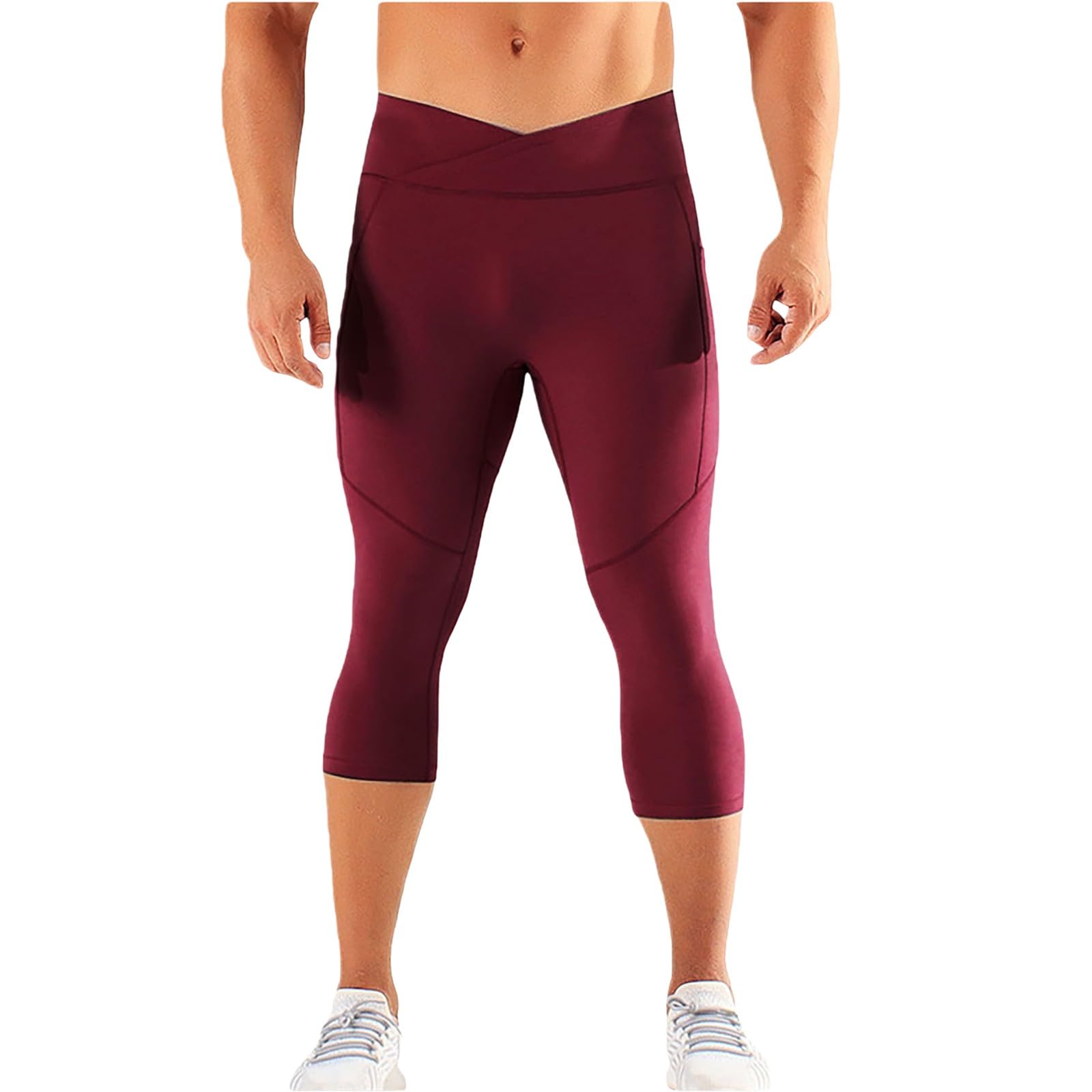 Legging de compression 3/4 pour homme - Taille haute - Collant de course à pied - Gym Fitness Entraînement Cultures - Séchage rapide - Couche de base - Pantalon athlétique