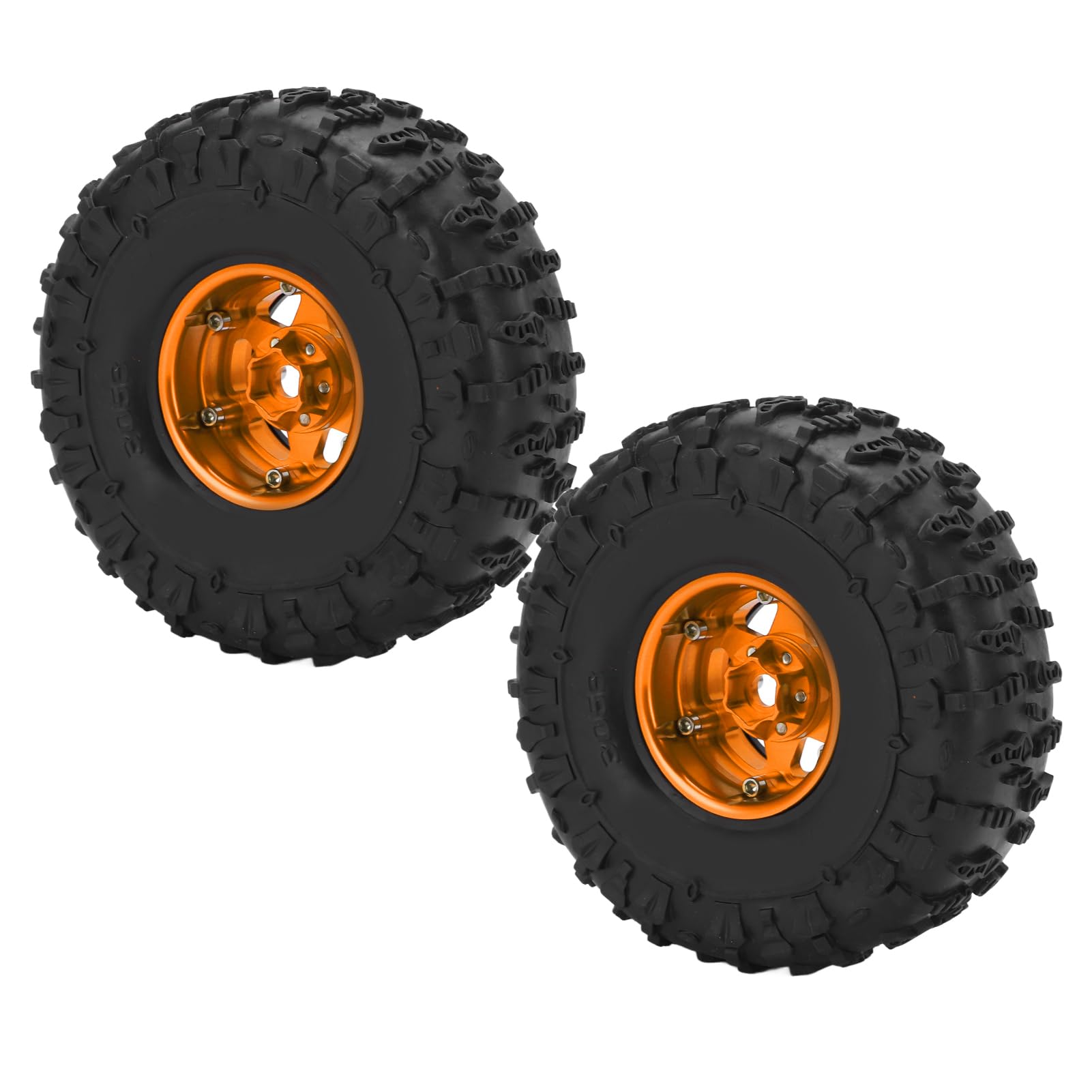 Set di 2 cerchi da 1,9 pollici e pneumatici, ruote per crawler RC con pneumatici in gomma e cerchi in lega di alluminio, pneumatici antiscivolo per fuoristrada per Axial SCX10, (Oro Nero)