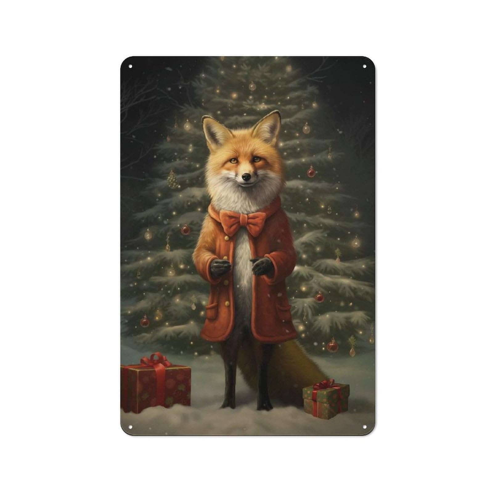 Junmoney Lovely Xmas Red Fox Vintage Tin Wall Plaque 30X20cm For Hallway Wall, For Kitchen, Dining Room And Home Bar Wall Decor