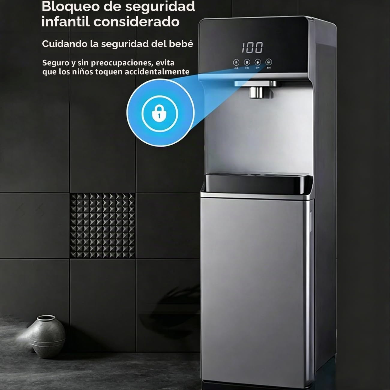 Dispensador De Agua De Pie con Pantalla Digital,Maquina De Agua Fria Y Caliente Montaje Inferior,5 Ajustes De Temperatura,Enfriador De Agua para Hogar, Gris