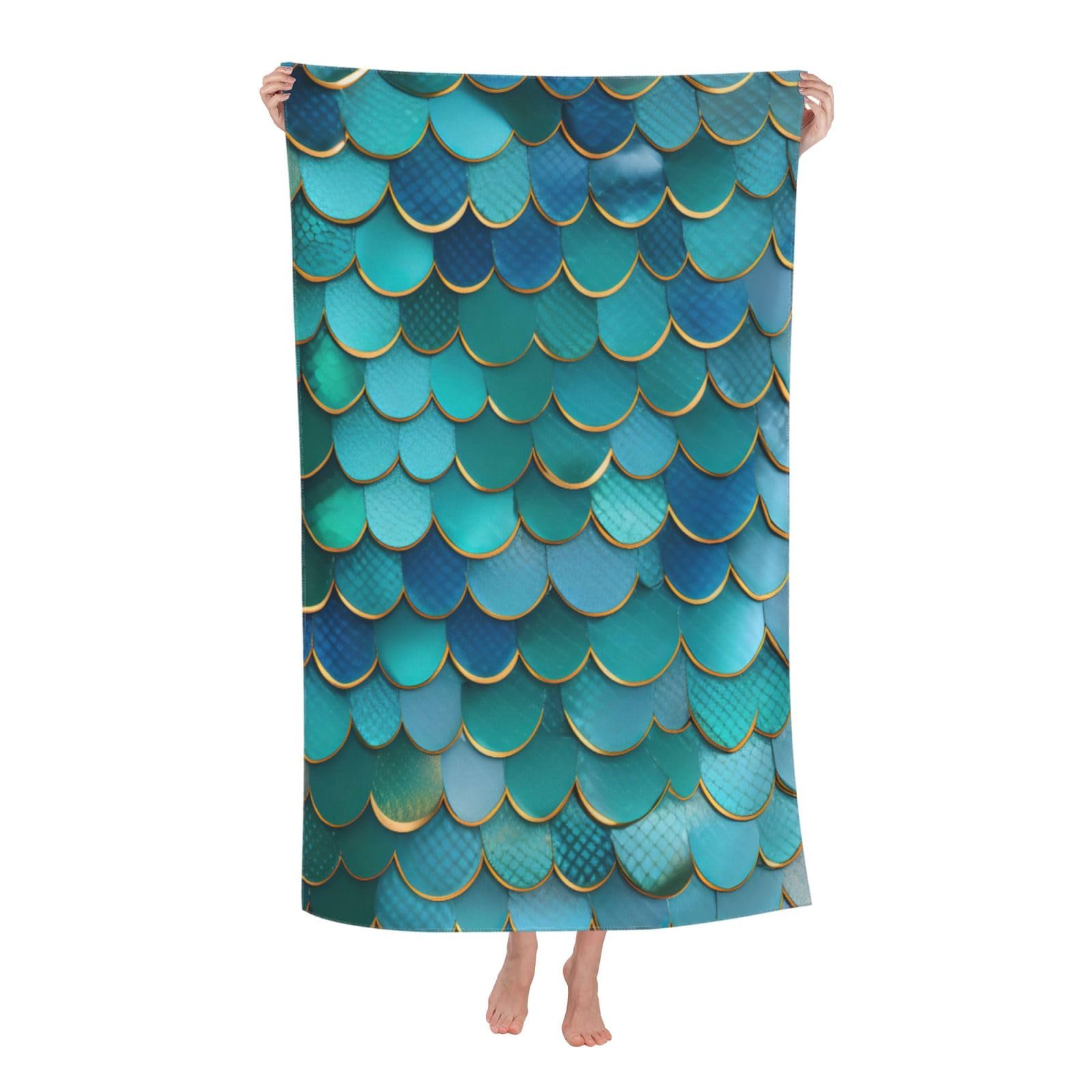 Anceky Oversized Mermaid Scale Print Beach Towel Soft Quick Dry for Beach Pool Shower Travel Sports
