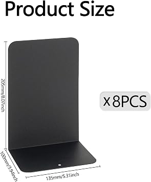 8Pcs Book Ends - Black Decorative Metal Bookends, Heavy Duty Book Ends for Shelves, Book Holder with Non-Slip Rubber Pad, Book Divider Stopper Organiser Desktop Shelves for Home,Office,Library, School