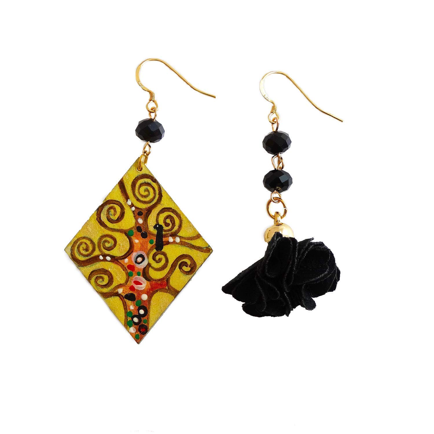 Orecchini dipinti a mano – L' ALBERO DELLA VITA DI KLIMT - Orecchini da donna, Gioielli dipinti a mano, Gancio in argento, Made in Italy, Bijoux decorati, Lavorazione Artigianale