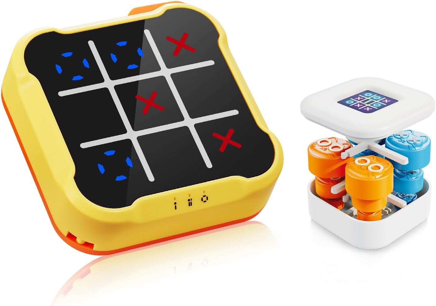 Handheld Electronic Tic Tac Toe Bolt Game, 4-in-1 Puzzle Game Console Brain and Memory Games - Ideal Birthday for Kids and Adults, Yellow
