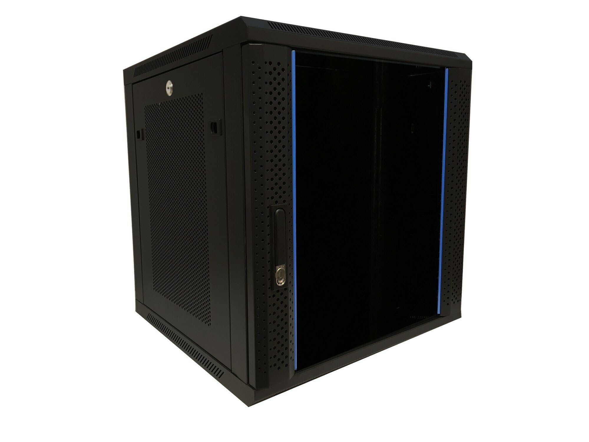 12HE Serverschrank - 19 Zoll Wandgehäuse Glastür und Perforierte Seitenwände - (BxTxH) 600x600x635mm - Schwarz