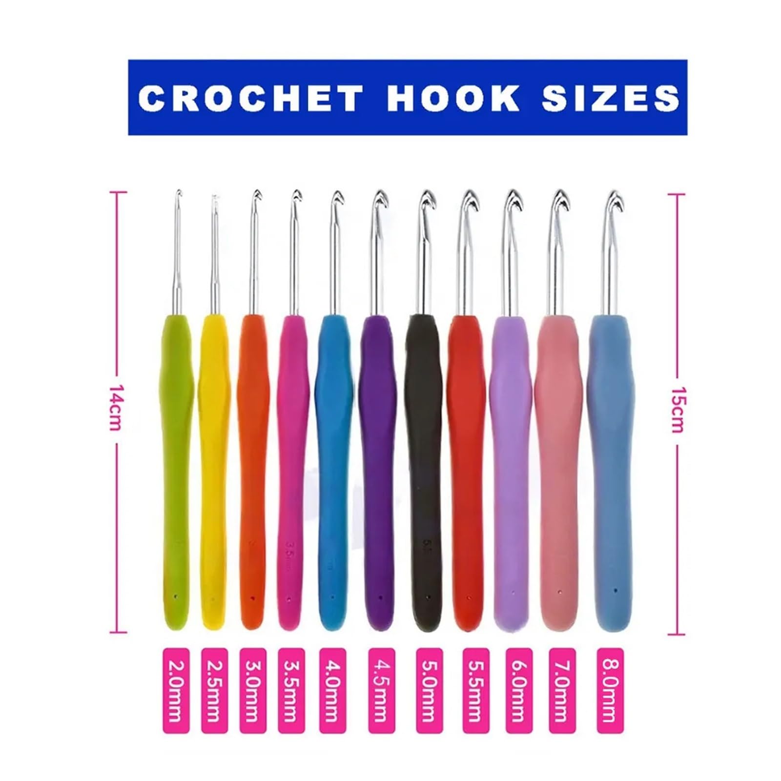 SFOIKVG Crochet Kit Kit de agujas tejer con mango, 11 Uds., Clips for coser, tijeras plástico acero inoxidable, juego ganchos ganchillo para Mujeres