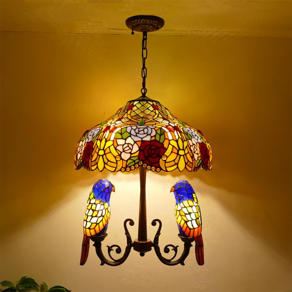 HXYSXHJUO Parrot Chandelier Vintage Creative Color Glass Living Room Restaurant Bedroom Villa Hotel Corridor Pendant Lamp (S)