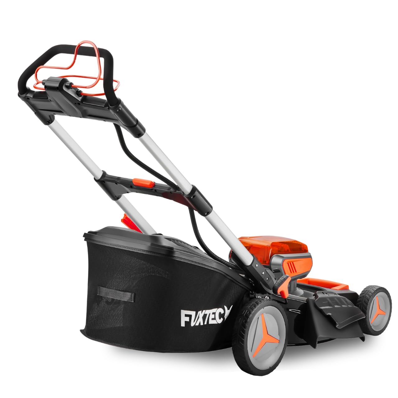 FUXTEC 4in1 Cortacésped a Batería 40V (2x20V) FX-E2RM51 - Incluye 2 Baterías Li-Ion 20V 4Ah y Cargador Doble - Corte 51 cm, Altura 30-90 mm, Recogedor 50L, Función Mulching y Expulsión Lateral
