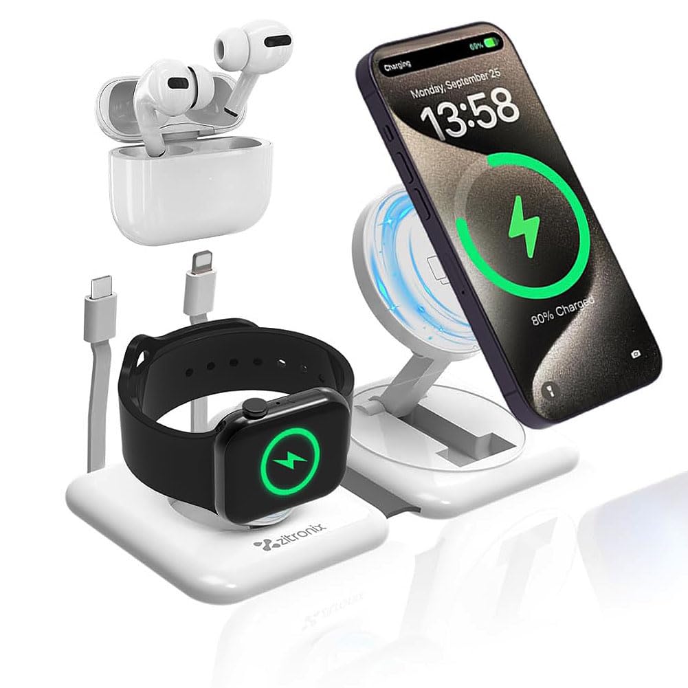 Zitronix® 4 in 1 Wireless Charger for iPhone, Magnetic Foldable Compatible Wireless Charger for iPhone 15 to 12 Series, Compatible with only Apple Watch Series, AirPods 2/3/Pro Sit for Travel(White) (B0D5CRH7VL) Amazon Price History, Amazon Price Tracker