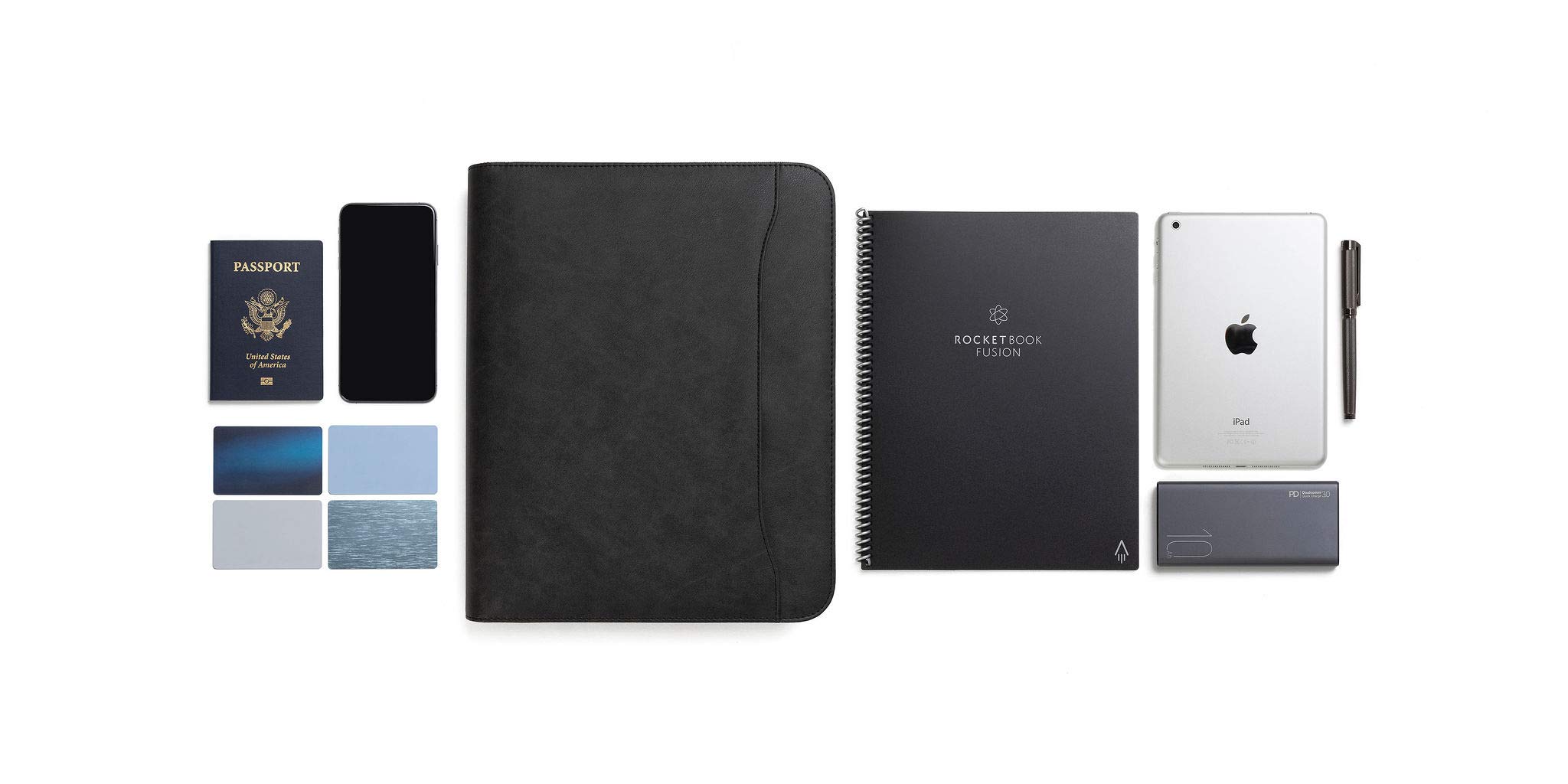 Forevermore Portfolio-Padfolio-Ordner mit Reißverschluss, professionelle Kunstleder-Reise-Organizer-Tasche für Tablet, Dokumente, Präsentationsmappen, Reißverschluss, Notizblock, Schwarz