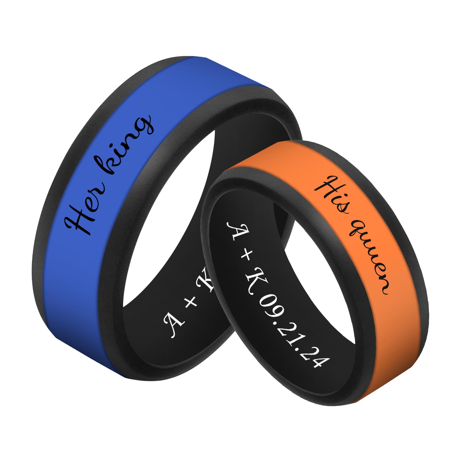 3UMeter 2Pcs Personalized Silicone Wedding Bands for Couples 8MM Breathable Rubber Wedding Bands Women Men Custom Silicone Rings for Him and Her Birthday Christmas Gift for Husband Wife