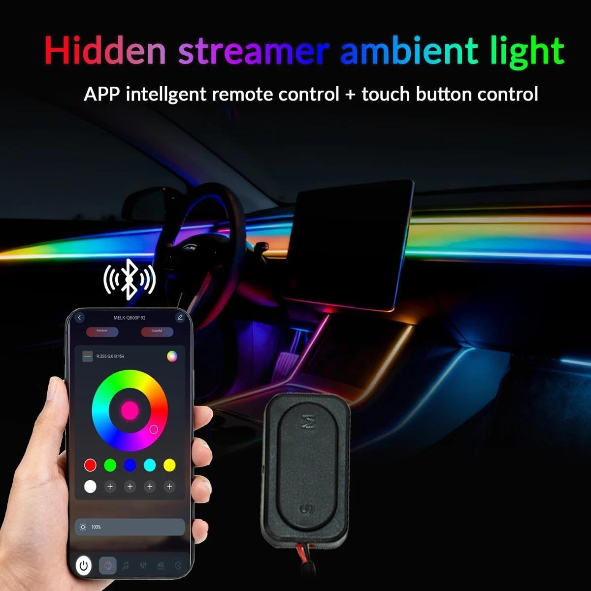 Luces Interiores del Coche Luces ambientales Coche 64 Color Symphony Streamer Bluetooth Rainbow Interior RGB Tiras Auto Atmósfera Kit lámpara Luz de Ambiente，(10 in 1 Not Rainbow)