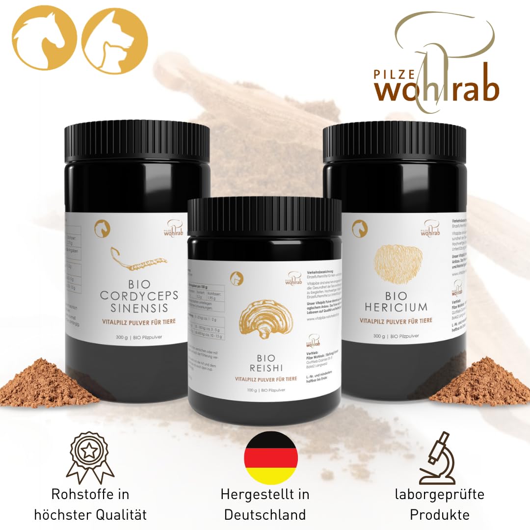 Bio Tremella Pulver für Tiere | 300 g | Reines Vitalpilze Pulver mikrofein | Höchste Bio-Qualität | Vitalpilze Pulver | Dosierung für Tiere | 1 Dose