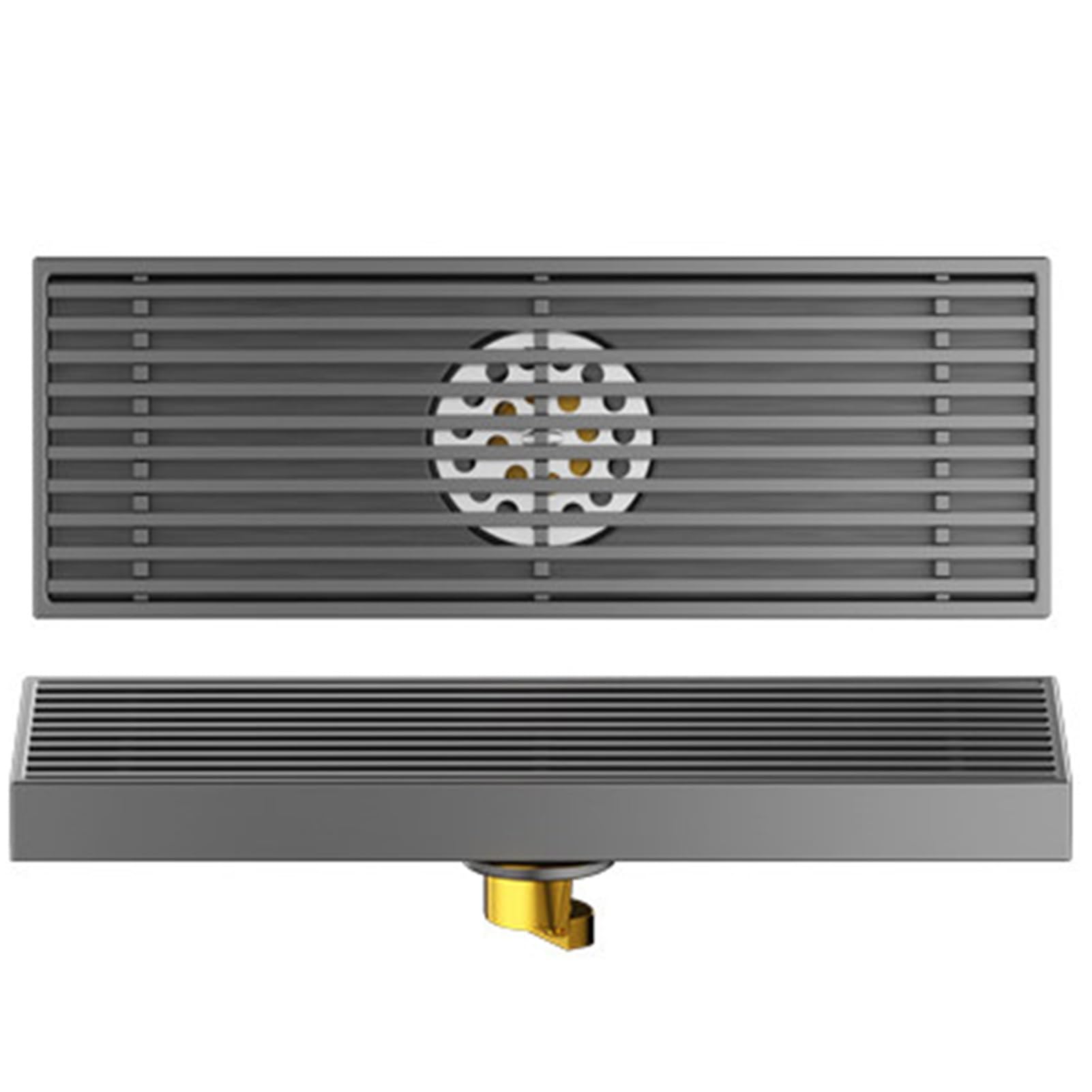 KLGFBDC Linear Shower Drain with Hair Strainer, Floor Drain for Kitchen Bathroom Garage, Rectangular Drainage Channel