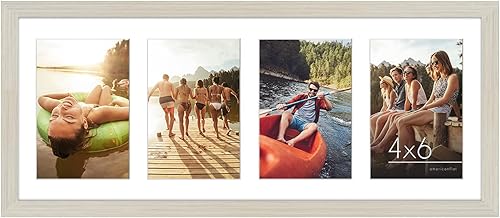 Miniatura 1 de Americanflat Marco de fotos de collage de 8 x 20 pulgadas en madera clara, muestra cuatro aberturas de marco de 4 x 6 pulgadas, marco de fotos