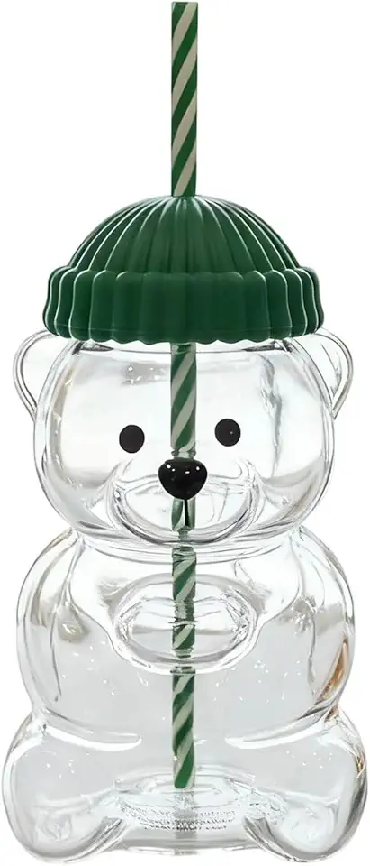 Bear Straw Cup, 20oz Cute Bear Glass Cup with Straw, Coffee Beer Wine Cocktail Drinks Glassware, Cute Mugs for Christmas Gift (#01)