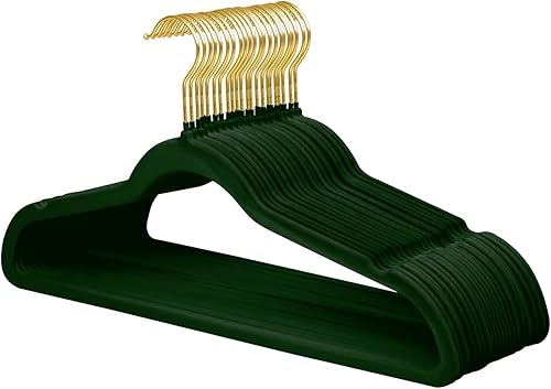 ManGotree Perchas de terciopelo para abrigos con gancho giratorio de 360° dorado, perchas antideslizantes de fieltro para trajes, percha ultrafina