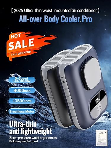 Miniatura 3 de ZNW Mini ventilador personal portátil de cintura y cuello, motor sin escobillas de 10500 RPM, recargable de 40 horas de funcionamiento,