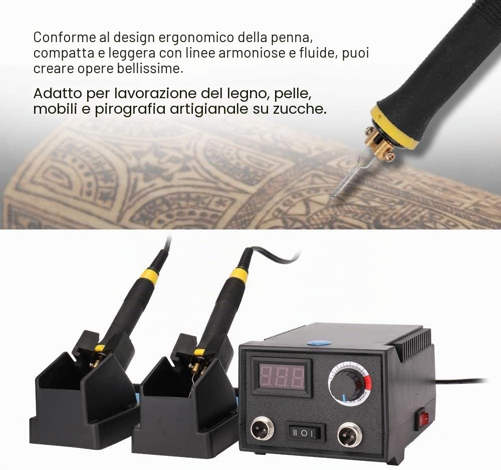 Pirografo Professionale Kit,Pirografo per Legno Stufa a legna LCD da 60 W Con display digitale 2 Penne e 33 Punti Solidi 0-750°C per Legno, Pelle, Zucca