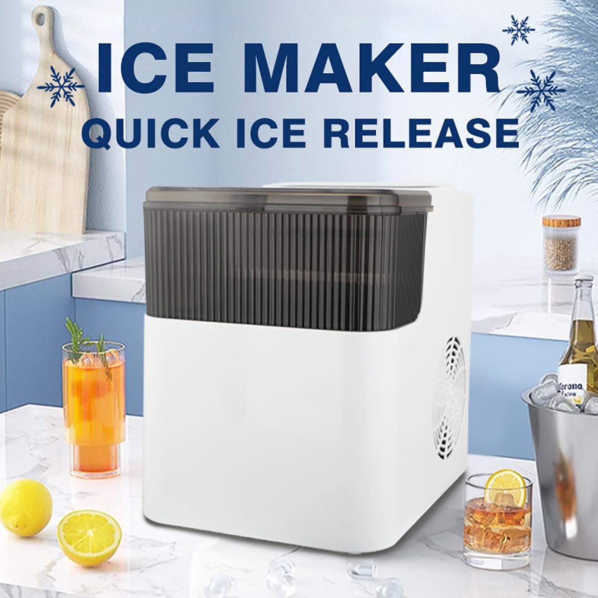 Macchina per Produttore di Ghiaccio, 1,4 Litri di cubo di Ghiaccio Portatile, 12 kg/24h, 9 cubetti di Ghiaccio Proiettile in 6 Minuti, produttori di Ghiaccio autopulibili con Cesto e Scoop White